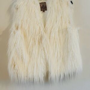 Guess Off-White Faux Fur Sleeveless Vest Size L